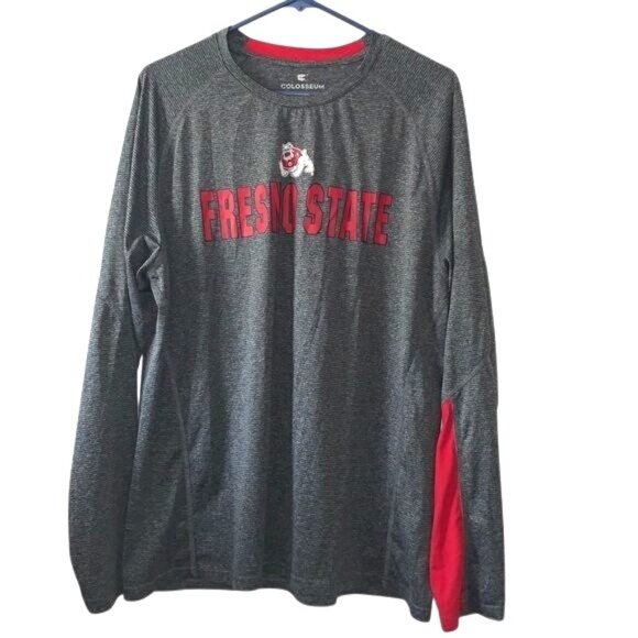 Fresno State Bulldogs Long Sleeve Colosseum Shirt Gray & Red XL Polyester Blend - Picture 1 of 10